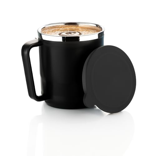 Image of XMART India Insulated Stainless Steel Coffee Mug with Lid - 300ml Double Wall Tea & Milk Mug for Travel, Home, Office, Restaurant Stylish, Leakproof, Drinkware Gifts for Woman,Man (1, Black)