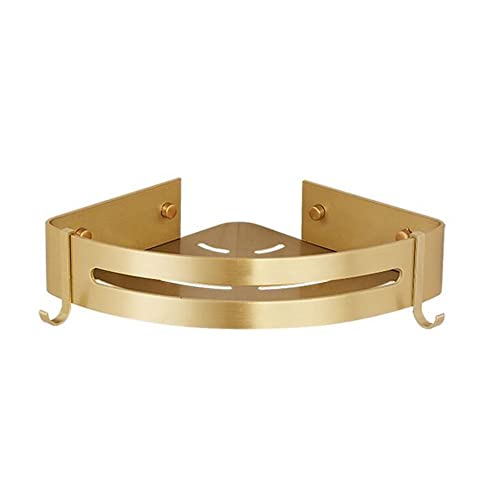 Gold Aluminum Corner Shower Caddy - Wall-Mounted Bathroom Shelf Organizer with Draining Rack for Shampoo Shower Gel and