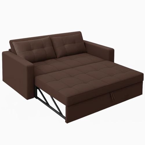Image of CASASTYLE Trissa 2 Seater Pull-Out Premium Fabric Sofa Cum Bed Sofa Set for Living Room (Brown Fabric-Color)