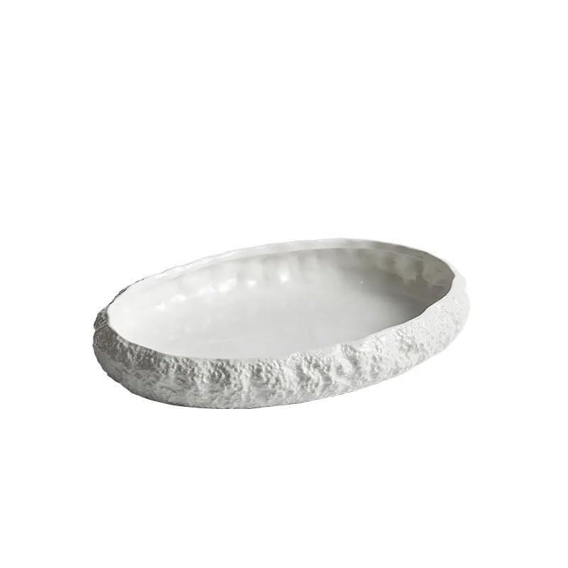 Platos De Cena Platos De Postre Plato Principal De Cerámica con Textura De Roca Plato De Cocina Plato De Pasta para Carne Plato Creativo De Color Blanco Puro Platos De Va，14inch