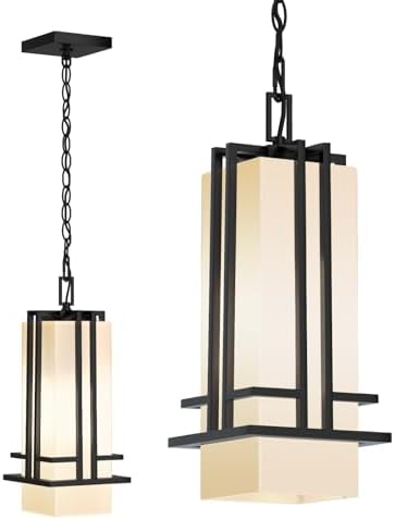 Outdoor Pendant Light With Bubble Glass - Sand Black, Adjustable Chain, Dusk-to-Dawn Sensor