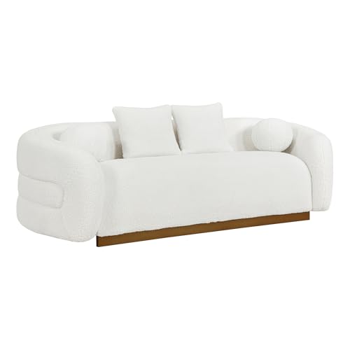 Image of Lexicon Sofa Couch Cloud Sofa with 4 Accent Pillows, Sherpa Sofa Couches for Living Room /Waiting Room /Office /Apartment, 92.5 inch Sofa, White