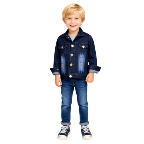 Image of A.T.U.N. (ALL THINGS UBER NICE) Trendy Boys Denim Jacket | Casual Outerwear with Full Button Front, Smart Collar & Pockets | Stylish Casual Kids Jacket for Everyday, Travel, Party & Daily Style