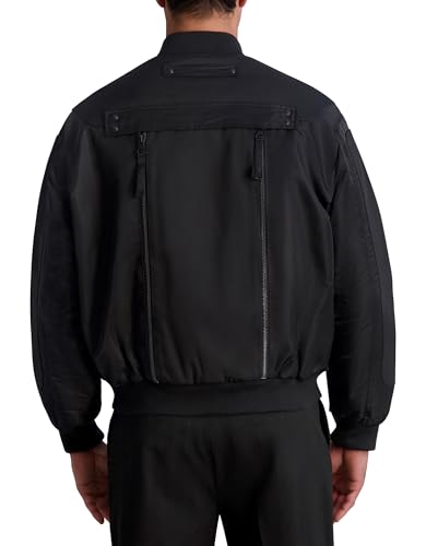 KARL LAGERFELD Men's All Over Patches Long Sleeve Solid Bomber Jacket3