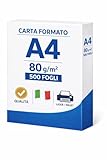 Risma Carta 500 Fogli Formato A4 Bianca, 80 g/m² per Stampanti Fotocopiatrici multifunzione Laser e Inkjet, Qualità Professionale adatta per Ufficio, Scuola, Fotocopie, Fascicoli