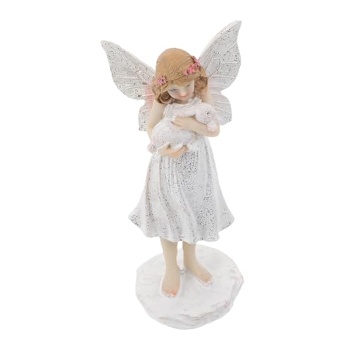 DOITOOL Sculpture Ange de Jardin avec Lapin Statue Fée Extérieure Résine Décoration Noël pour Cimetière Ornement Commémoratif pour Pelouse et Terrasse