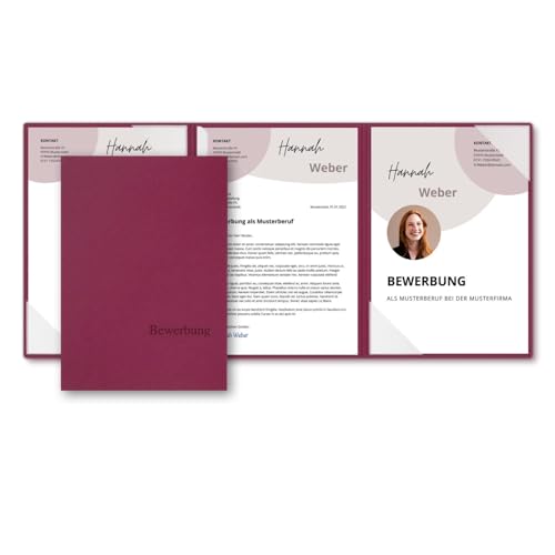 5 Stück 3-teilige Bewerbungsmappen Lemani® BUSINESS Bordeaux mit 1 Klemmschiene - Premium-Qualität mit unverwechselbarer Haptik und hochwertiger Prägung 'Bewerbung'