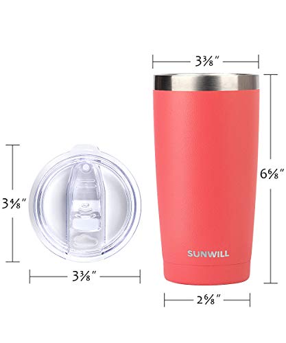 Image of SUNWILL 20oz Tumbler with Lid (Powder Coated Coral 2 pack), Stainless Steel Vacuum Insulated Double Wall Travel Tumbler, Durable Insulated Coffee Mug, Thermal Cup with Splash Proof Sliding Lid