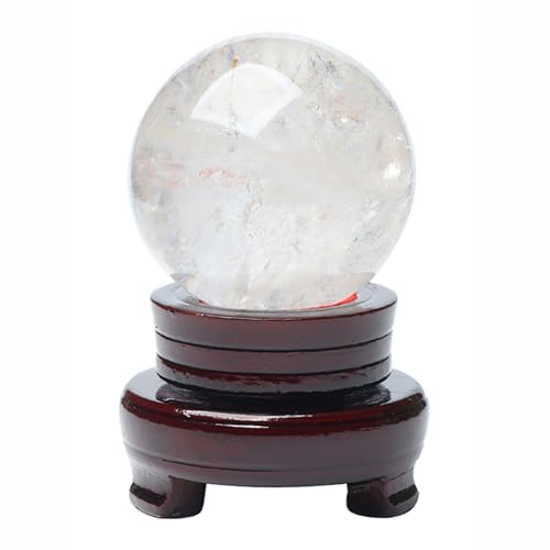 Boule de cristal de quartz de grande taille 12cm avec support en bois noble pour salon
