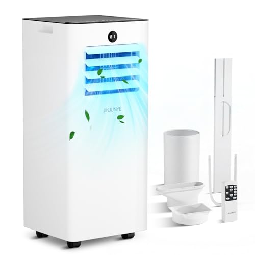 JINJUNYE Portable Air Conditioners 10,000 BTU 3 IN 1 Mode Cooling, Dry, Fan, Smart Portable AC Unit for Room Cools Up to 450 Sq.Ft, Sleep Mode, 24H Timer, Window Kit(Not Include Battery)