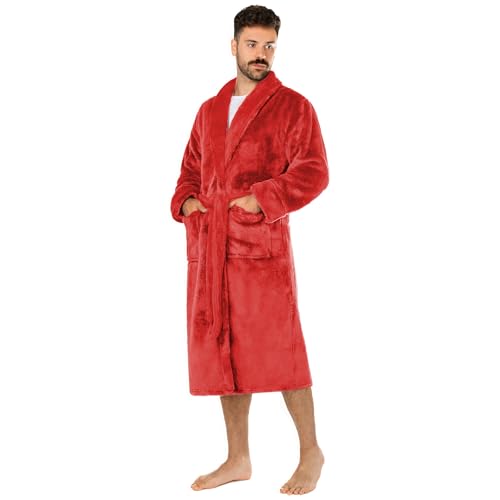 LEBENGOOD Peignoir d'hiver pour homme Hiver Coralina Robe de Chambre Peignoir de maison polaire Sortie de Bain Chaude doux en microfibre OEKO-TEX,Roja S