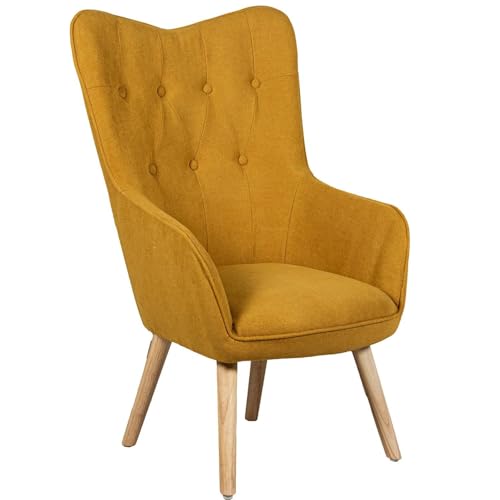 DRW Sillon orejero de Madera y Tela en Mostaza y Natural 65x71x99cm