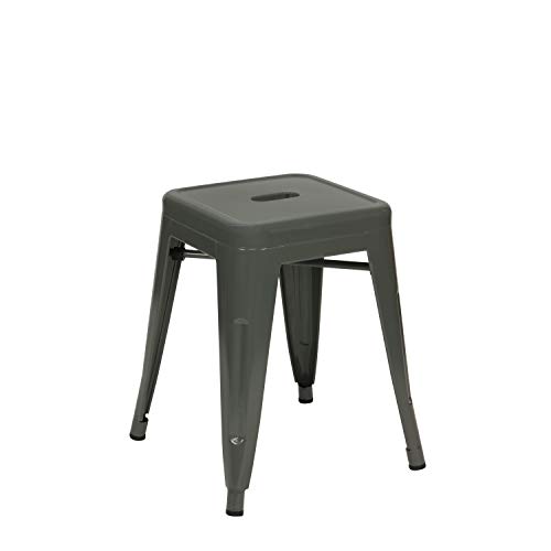 Vaukura Taburete Bajo Oliix – Taburete Bajo Industrial Metálico Brillo (Gris)