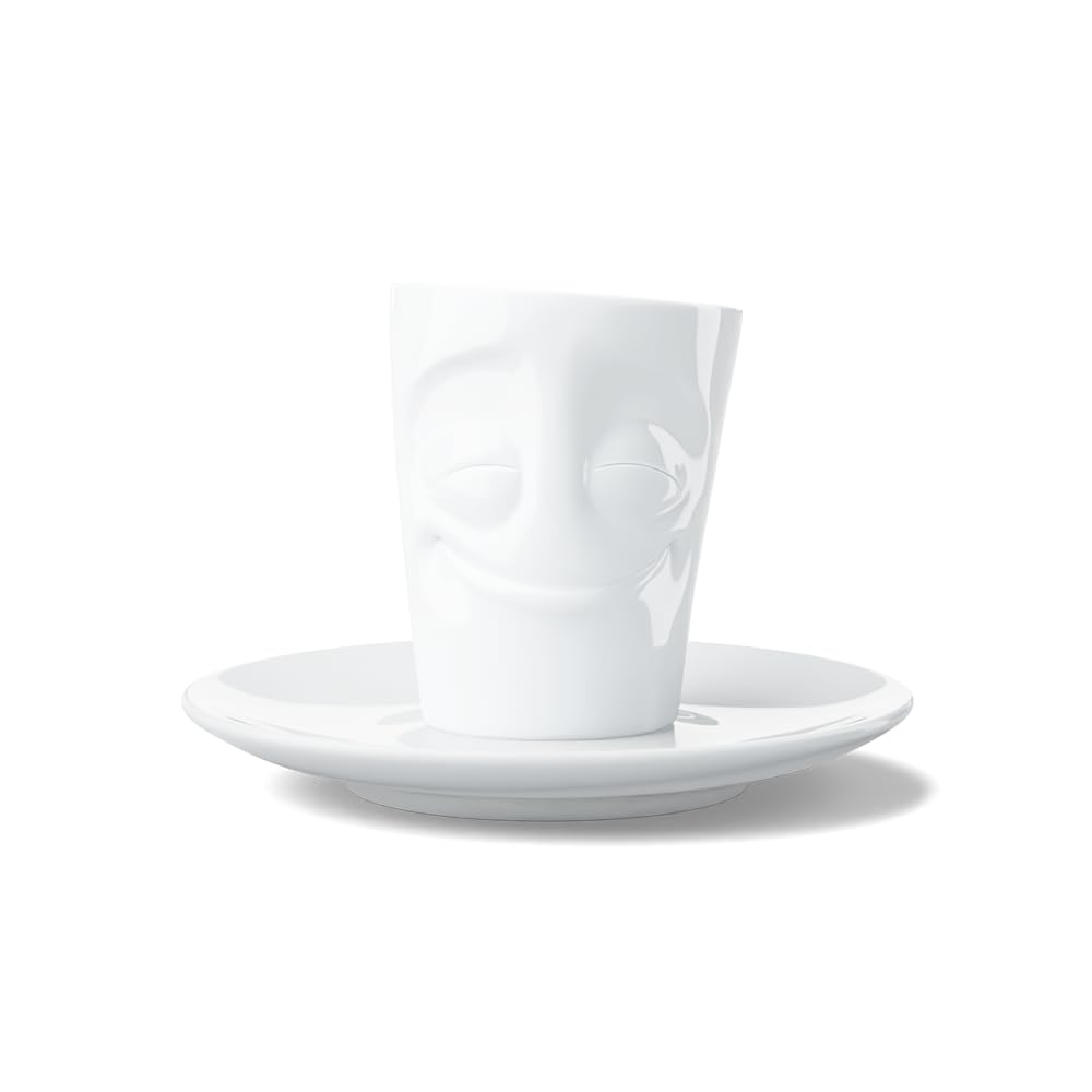 Tasse expresso et soucoupe Fifty Eight en porcelaine dure blanche, idée cadeau originale