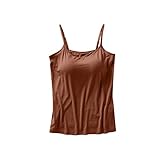  Minetom Femme Débardeur avec Soutien-Gorge Intégré Bretelles Rembourré Tank Tops sans Manches Yoga Sport Gilet Haut Shirt B Marron M
