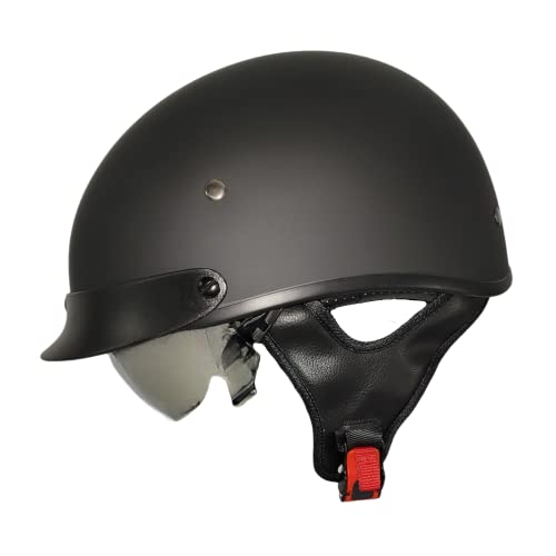 Vega Motorcycle Warrior II Half Helmet with Special Size Adjuster Sun Visor Quick Release Buckle DOT Approved Suits Men Women (Medium 57-58 cm, Matte Black)