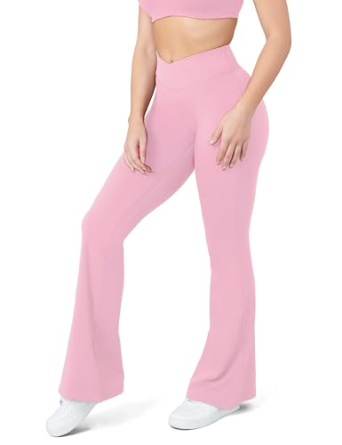 Image of HEGALY Women's Flare Yoga Pants - Crossover Flare Leggings Buttery Soft High Waisted Workout Casual Bootcut Pants