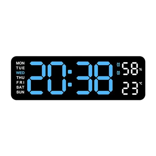 Generic Orologio Da Parete Digitale Orologio Da Tavolo Sospeso con Temperatura Settimana Orologio Da Parete a LED Orologio Da Parete Moderno per Sogg, blu chiaro nero