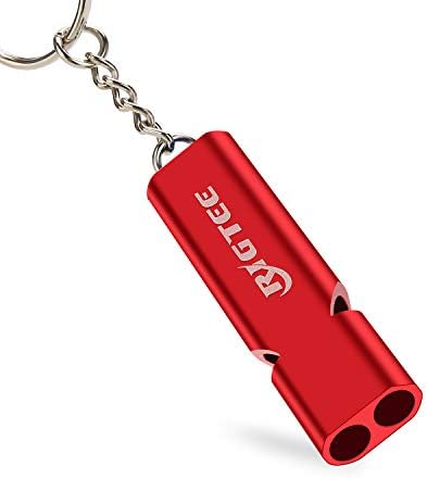 Survival Whistle,Rigtee Aluminum Alloy Rescue Whistle with Neck Lanyard and Keyring Outdoor Emergency Survival Coach Whistles Referee Gear Lifeguard Loud Double Tubes Whistle (Red)