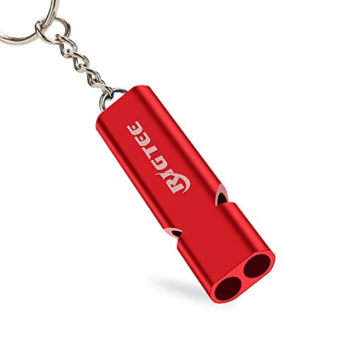 Survival Whistle,Rigtee Aluminum Alloy Rescue Whistle With Neck Lanyard And Keyring Outdoor Emergency Survival Coach Whistles Referee Gear Lifeguard Loud Double Tubes Whistle (Red) #TOP1
