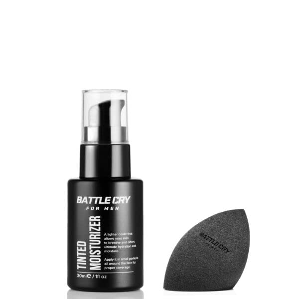 Battle Cry Daily Essential Kit For Men, Non Greesy Flawless Face Moisturizer, Long Lasting Face Cream Beneficial For All Skin Types With Sponge, (30ml, Medium)