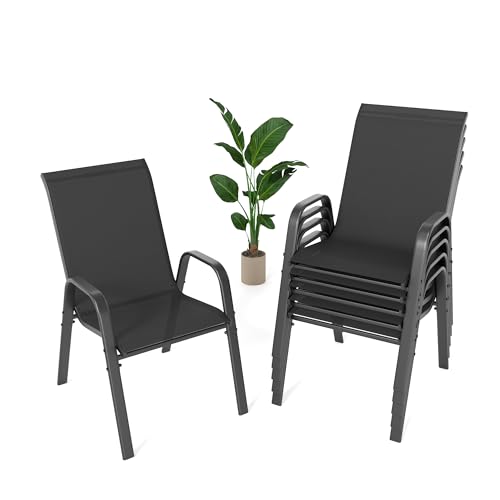 Image of Outdoor Patio Chairs Set of 6 Stackable Dining Chairs All-Weather Textilene Furniture Set for Pool, Deck, Backyard, Garden