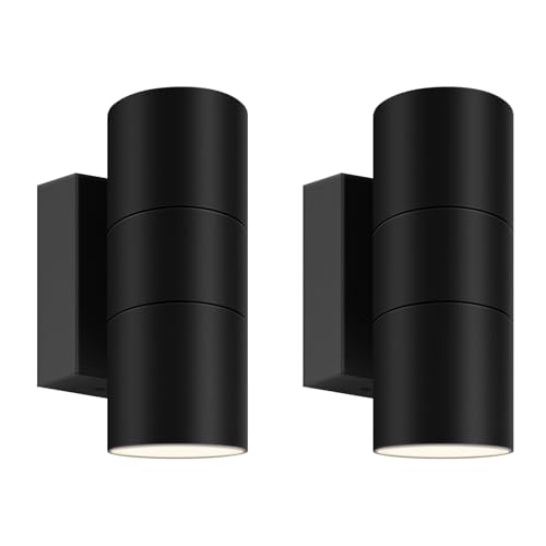Kerry Outdoor Wall Lights, IP65 Waterproof Up Down Outside Lighting Mains Powered with Push Connector, Black Stainless Steel Wall Sconce, External Wall Mount Lamp for Front Door - 2 Pack (Bulb Excl.)