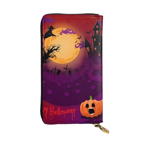 Portefeuille long en cuir imprimé Halloween noir et étanche pour homme et femme
