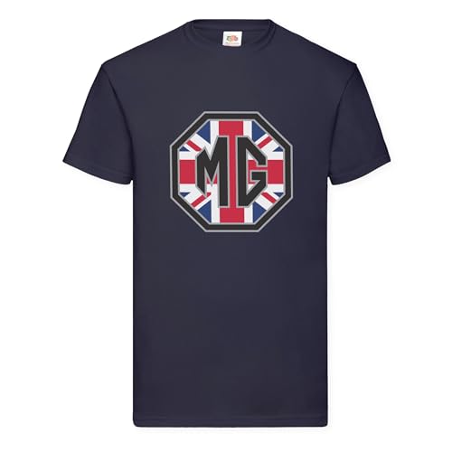 Image of MG UK Badge T-Shirt Classic British Sports Car Enthusiast Official Licenced Product (UK, Alpha, XXL, Regular, Regular, Navy)