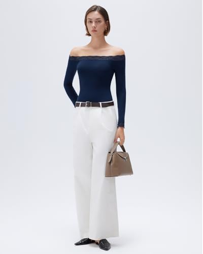 SUUKSESS Cloud Cashmere Women Lace Off Shoulder Long Sleeve Shirt Basic Knit Top3