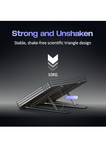 Image of Adjustable Aluminum Laptop Stand, 6 Angles Ergonomic Foldable Portable Riser Holder Compatible with MacBook, HP, Dell, Lenovo, Grey