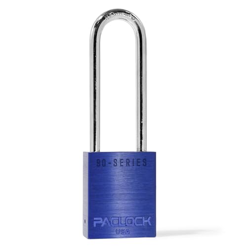 Image of PACLOCK's SR-90A Padlock, 3 inch Tall Hardened Steel Shackle, High Performance 6-Pin Cylinder, Keyed Differently w / 2 Keys, Blue