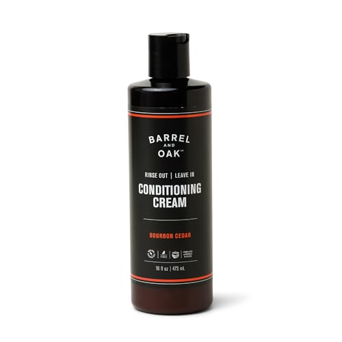 Barrel and Oak Leave In Conditioner Cream for Men, Dual-Use Styling Cream & Hair Conditioner, Restores Dry Hair, Adds Shine & Control, Bourbon Cedar Scent, Vegan Gifts for Men, 16 oz