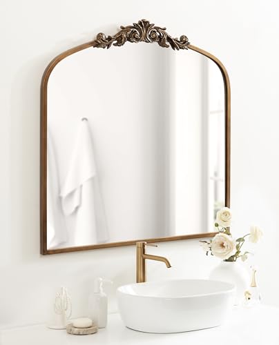 Image of Kate and Laurel Arendahl Ornate Traditional Square Arched Mirror; 28 x 30; Antique Gold; Decorative Baroque Style Arch Vintage Mirror with Wide Frame and Ornamental Crown