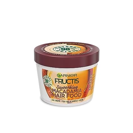 Fructis, Mascarilla capilar para cabello seco rebelde, alisar y nutrir, alimento para el cabello Macadamia, 13.2 fl oz