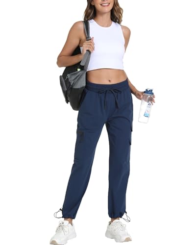 Image of Women's Joggers with Pockets, Hiking Cargo Water Resistant Lightweight Pants for Women Workout Athletic Travel Camping