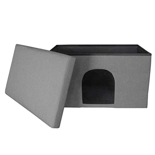 Furhaven Pet House For Indoor Cats & Medium/Small Dogs, Collapsible & Foldable W/ Plush Ball Toy - Living Room Ottoman Cat Condo - Stormy Gray, Large #TOP5