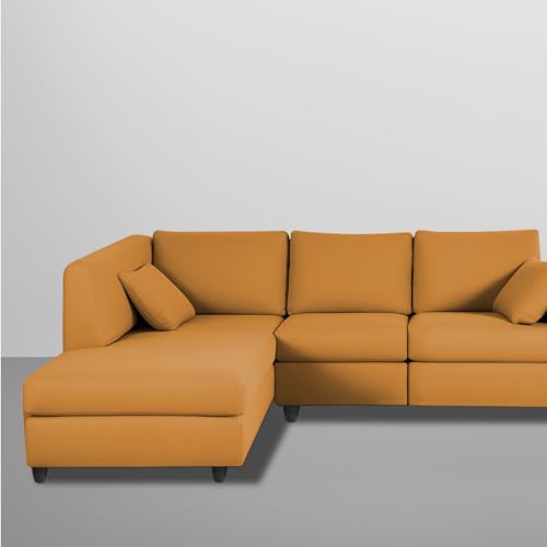 Image of Florian LHS 4 Seater L Shape Sofa Set for Living Room (Orange Fabric) Premium Fabric Sofa