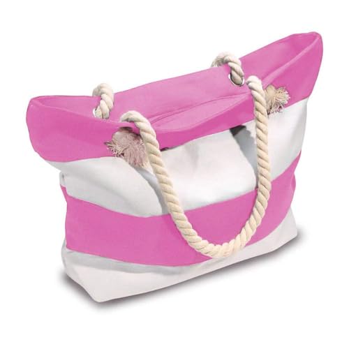 Canvas Tote Shoulder Bag for Pool and Beach with Top and Inner Zipper Rope Handles with Waterproof Bag for Phone Included, Medium, Red and White3