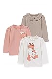 C&A Baby Mädchen T-Shirt Langärmelig Bedruckt 3er Pack|Multipack cremeweiß 92