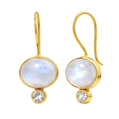 Boucles d'oreilles en pierre de lune, topaze bleue et argent 925 doré