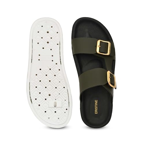 Image of Men's Stylish Dual Buckle Slip-On Sandals | Comfortable & Lightweight Casual Sliders /Slipper for Everyday, Travel, & Beach