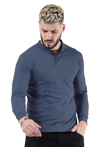 Image of fanideaz Mens Premium High Neck Henley T Shirts for Men Branded Full Sleeve Shirt for Men in Pure Cotton Casual & Formal Wear