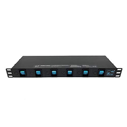 Infitronic 19 Zoll Steckdosenleiste 6-Fach einzeln schaltbar mit 6X Feinsicherung 1HE Rack-PDU rückseitig 90 gedreht 3680W 16A Stromverteiler für Gaming Aquarium & Labor Schwarz