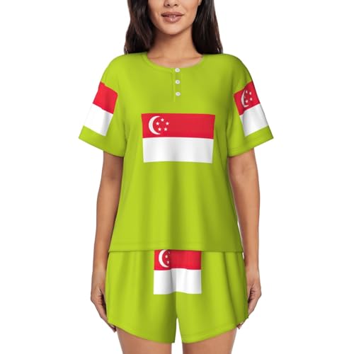 Pijama de bandera de Singapur para mujer conjunto corto informal de verano