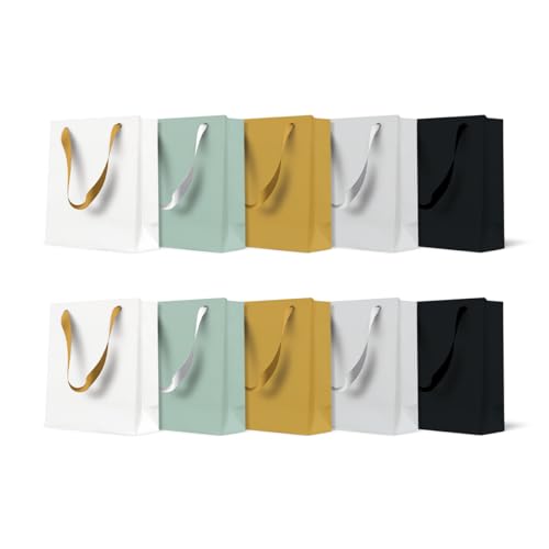 PAW - Sacs cadeaux 10 x 12 x 6,5 cm – Lot de 10 Sacs Cadeaux avec Anse en Tissu | Mélange de 5 couleurs Unies | Sacs élégants pour Anniversaires, Mariages, Fêtes Prénatales, Fêtes et Cadeaux