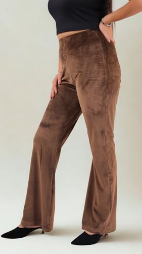 Image of Pink Shell Women's High Waist Bell Bottom Pants in Velvet