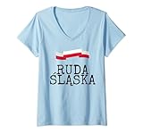 Damen Ruda Slaska Polen Stadt Polska Landurlaub Polnisch T-Shirt mit V-Ausschnitt
