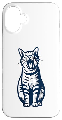 あくび猫 レトロスタイル おもしろニャーグラフィック スマホケース iPhone 16 Plus 用