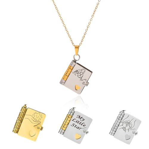 Para nieta – El collar de libro de capítulos más hermoso, collar de My Little Star Book para hija, collares grabados personalizados con 6 páginas de información, regalos para nieta de la abuela